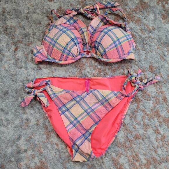 Plaid Bikini Set - Pink and Orange - Picture 3 of 7